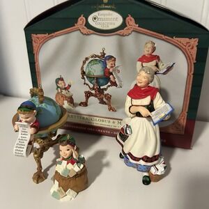 2001 Hallmark Keepsake Lettera Globus Mrs Claus 3 Pc set Christmas Ornament NEW